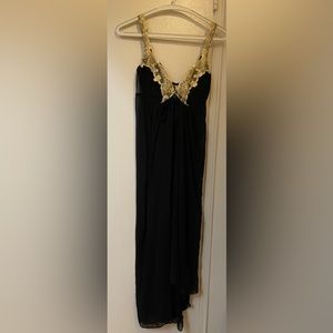 Vintage‎ Victoria Secret Black & Gold Sheer Open Front Long Slip padded Size L